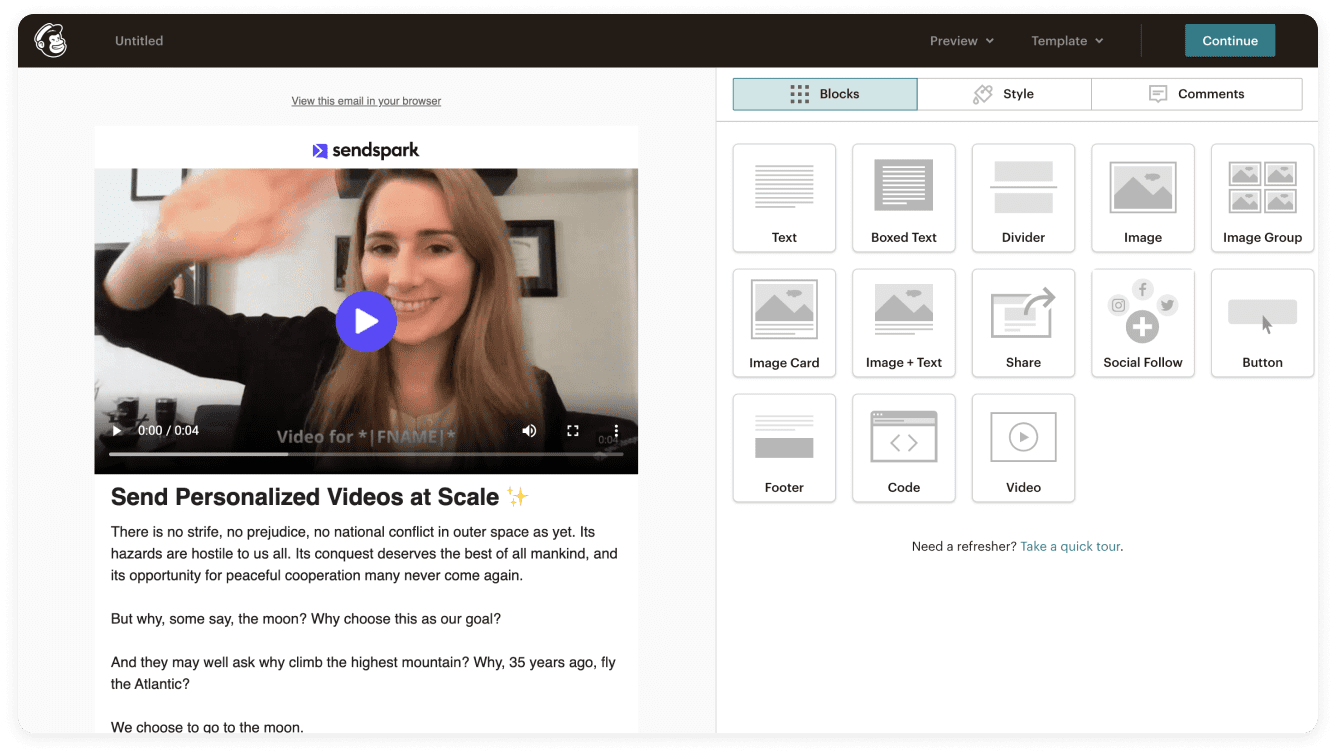 can you send a video on mailchimp